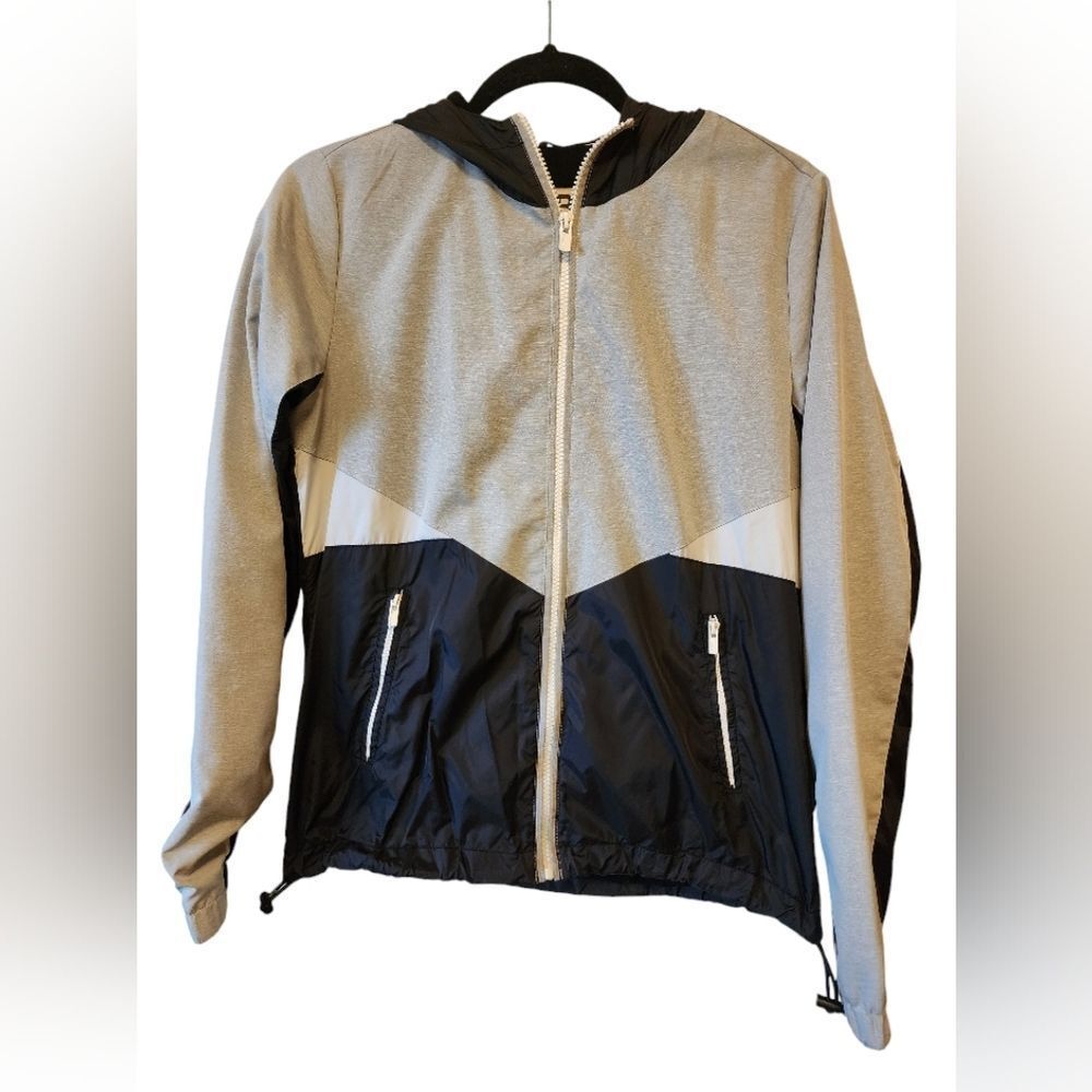 Garage Gray and Black Colorblock Women's Rain Jacket, Size S